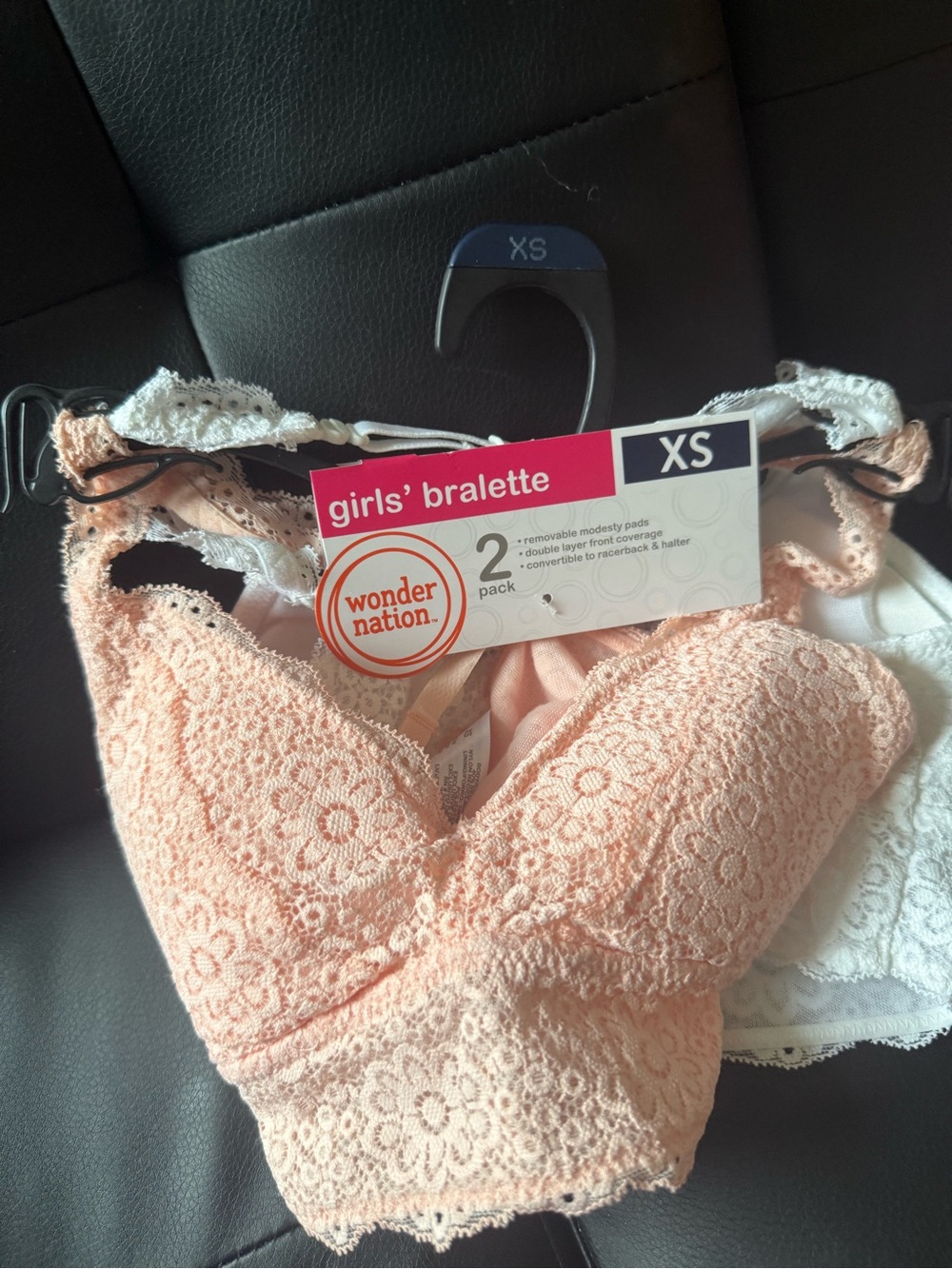 wonder nation Peach & White Lace Girls' Bralette 2-Pack XS